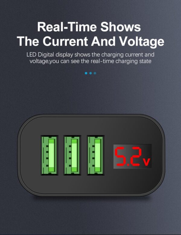 18W 3in1 USB Fast Charger with Voltage & Current Display - Image 3