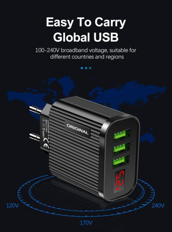 18W 3in1 USB Fast Charger with Voltage & Current Display - Image 2