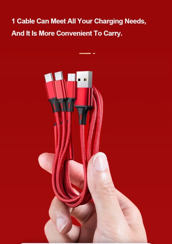 3 in 1 Nylon Braided 3A Charging Cable for Micro USB/ Type-C/ Lightning - Image 2