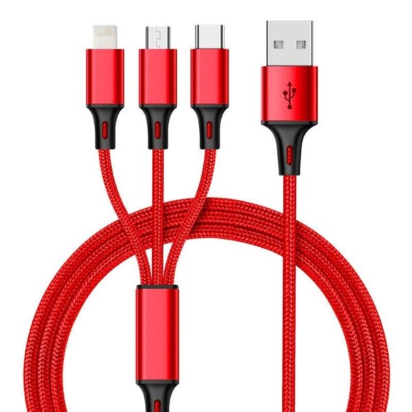 3 in 1 Nylon Braided 3A Charging Cable for Micro USB/ Type-C/ Lightning