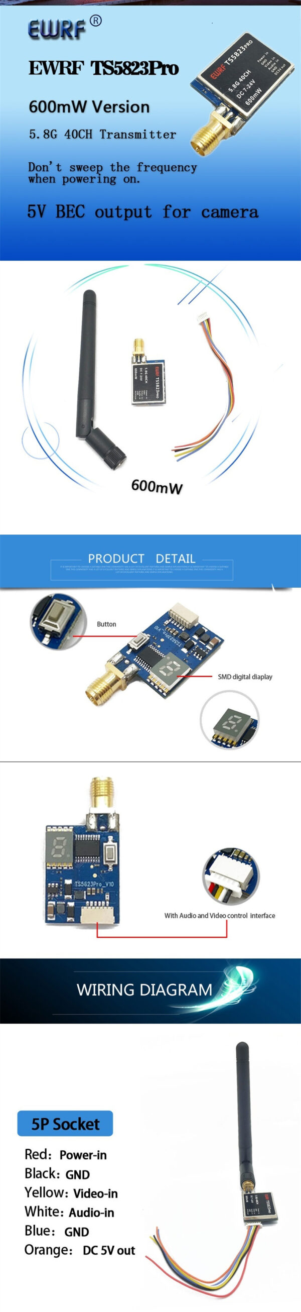 EWRF TS5823 Pro FPV Transmitter For RC Drone - Image 6