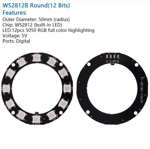 RGB LED Ring Light 8/12/16/24/32 Bit WS2812 for Arduino DIY Kit ...
