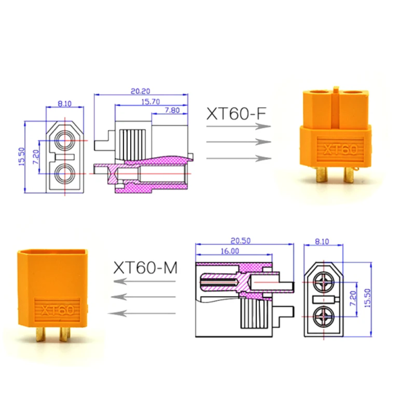 XT60 Male+Female Connector (Pair) - Image 3