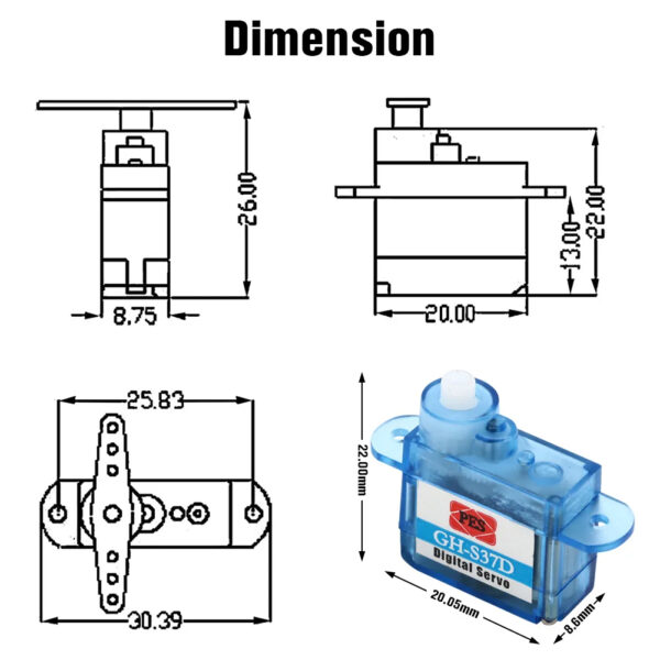 Micro 3.7g Digital Servo GH-S37D for RC Plane Helicopter Boat - Image 3